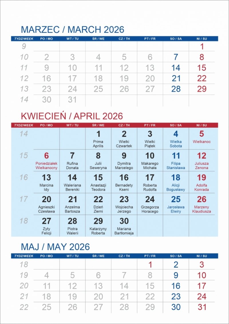 Kalendarz biurkowy z notesem i znacznikami TOP 3-miesięczny 2026 zielony