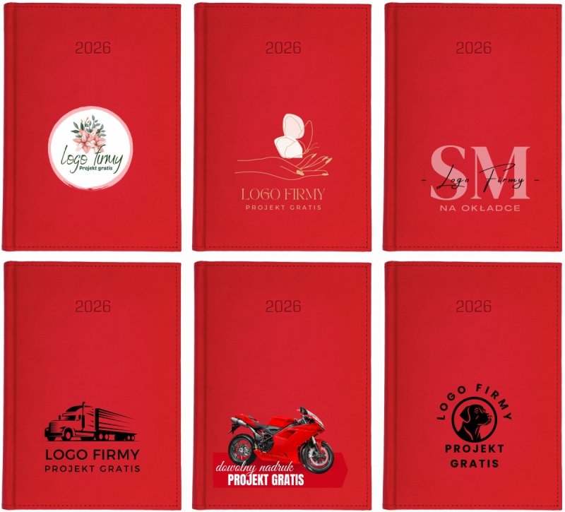 przykładowe wzory nadruków logo na okładce