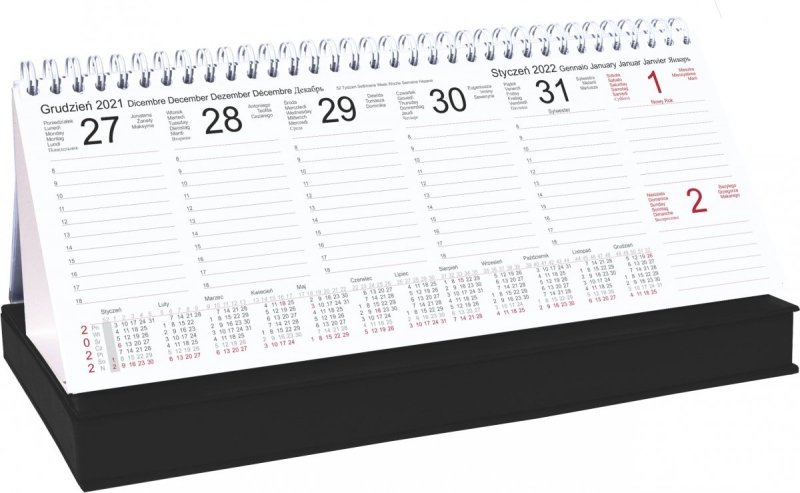 Kalendarz biurkowy TYGODNIOWY Z PIÓRNIKIEM 2022 czarny