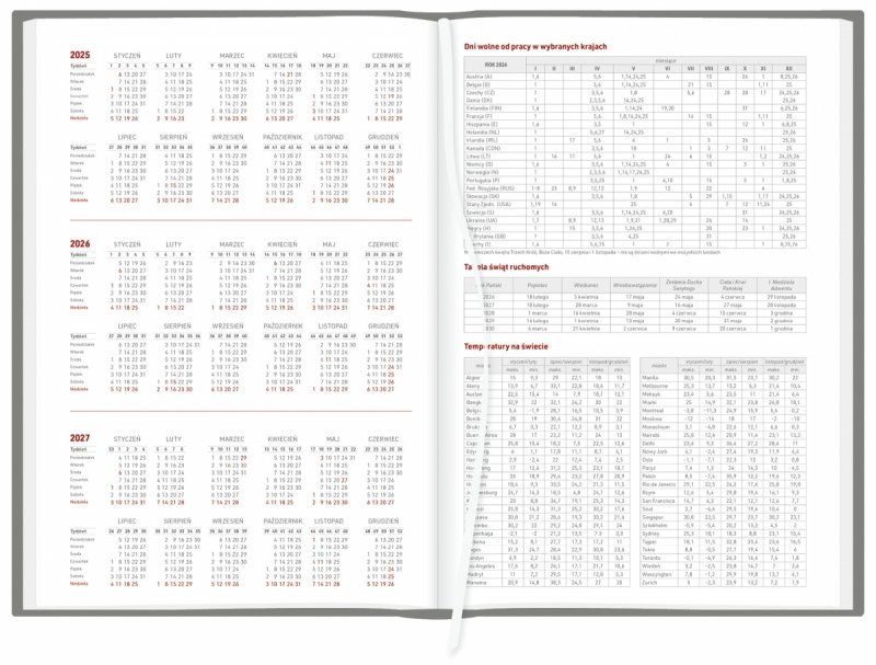 skrócone kalendarium 2025, 2026 oraz 2027, dni wolne od pracy w wybranych krajach, tabela świąt ruchomych