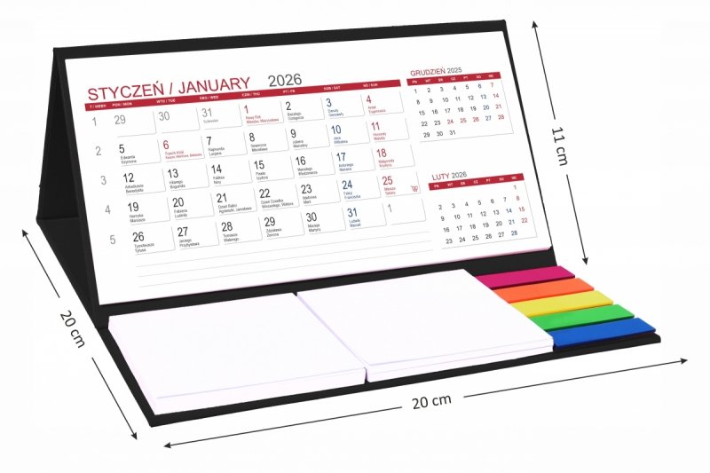 wymiary kalendarza na rok 2026