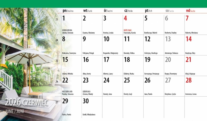 biurkowy kalendarz na rok 2026