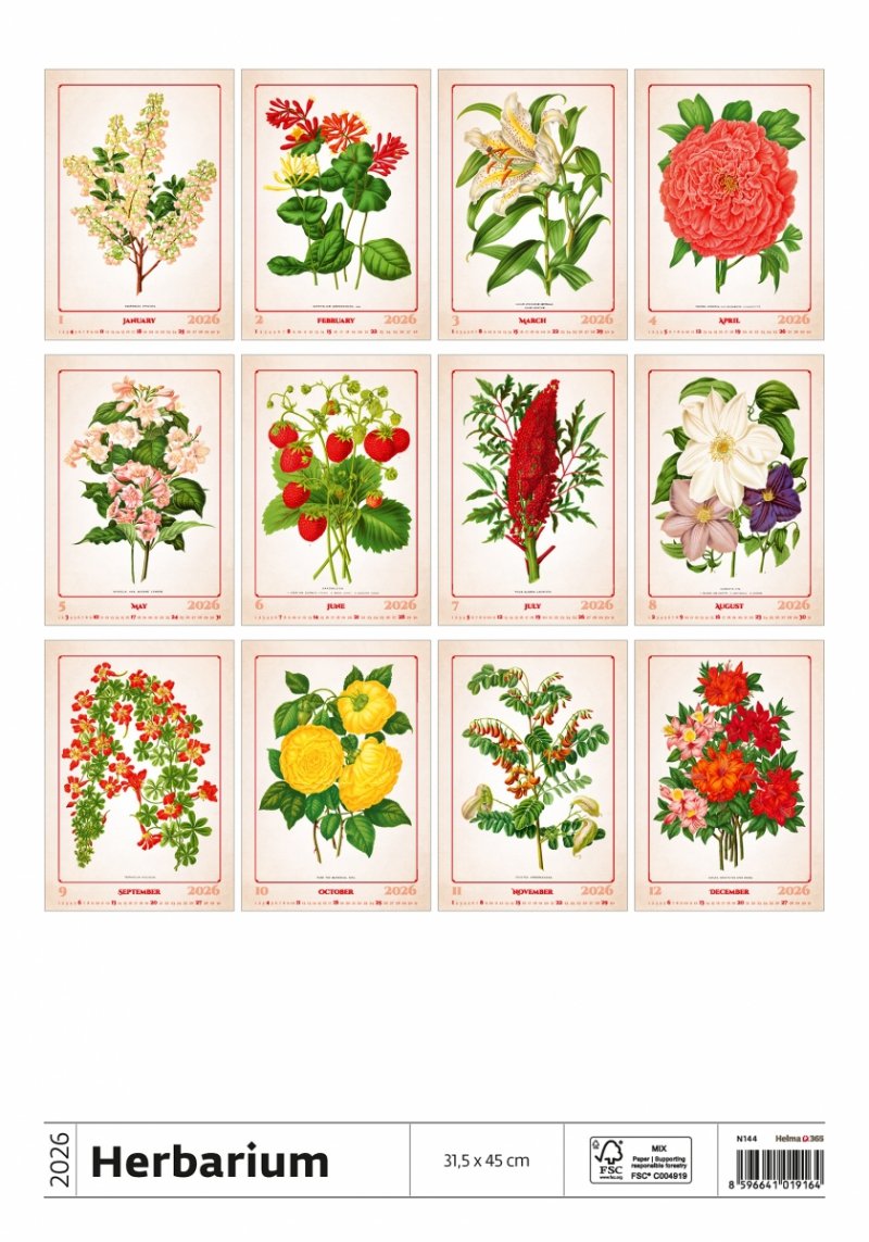 N144 Kalendarz ścienny wieloplanszowy Herbarium 2026