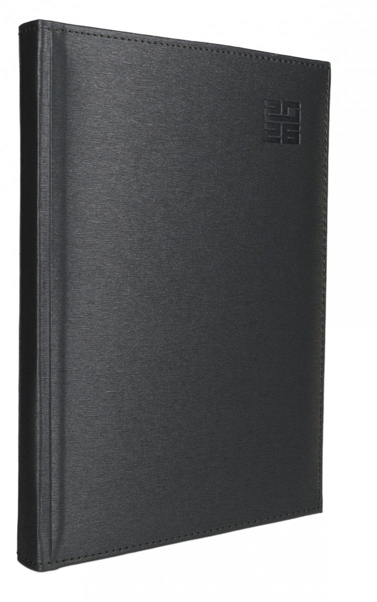 Kalendarz książkowy 2026 A4 TYGODNIOWY Z NOTESEM papier biały drukowane registry oprawa ALUMINIUM szara