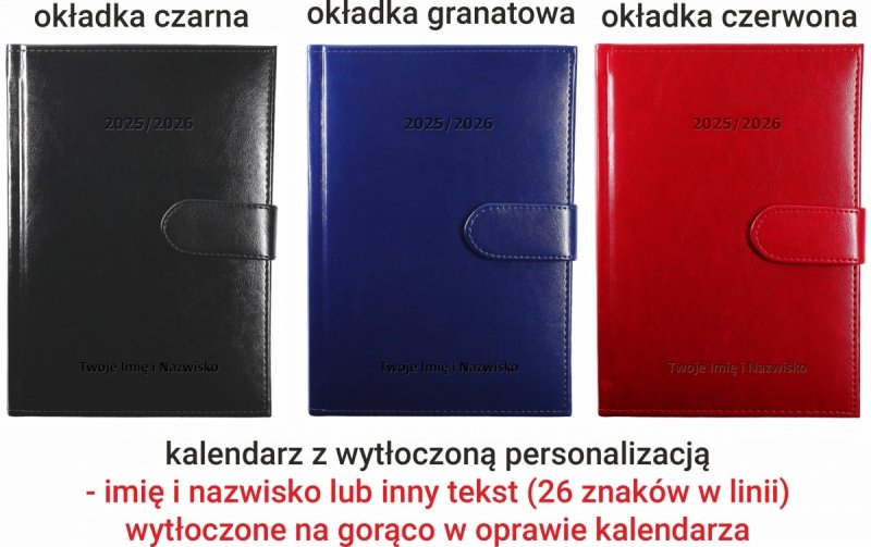 kalendarz książkowy dla nauczyciela na rok szkolny 2025/2026 zamykany na magnes z wytłoczoną personalizacją