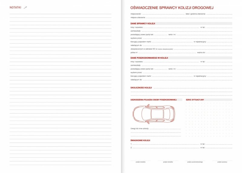 wspólne oświadczenie o zdarzeniu drogowym w kalendarzu nauczyciela 