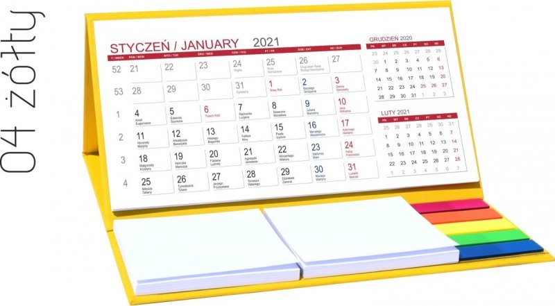 Kalendarz biurkowy z notesami i znacznikami MIDI 3-miesięczny 2021 żółty