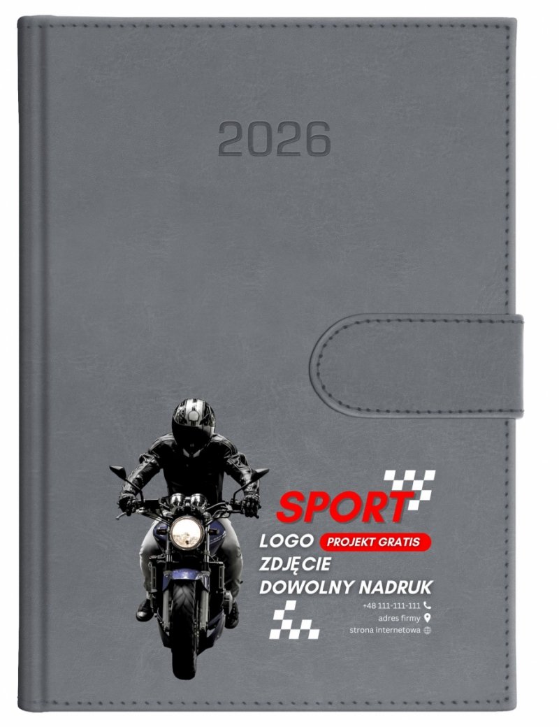 Kalendarz książkowy 2026 A4 dzienny papier biały drukowane registry oprawa zamykana na magnes MAGNESIAN Z NADRUKIEM LOGO