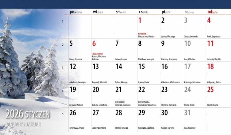 kalendarz na biurko na rok 2026