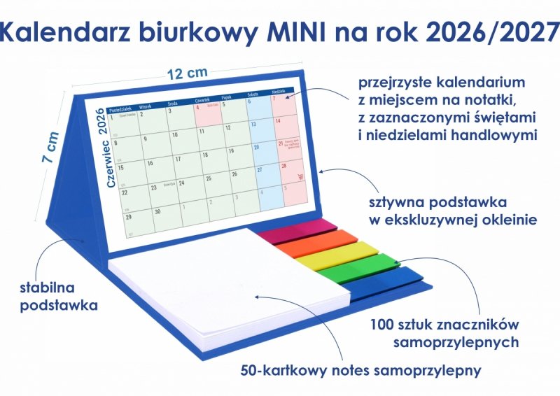 opis i wymiary kalendarza biurkowego szkolnego na rok 2026/27