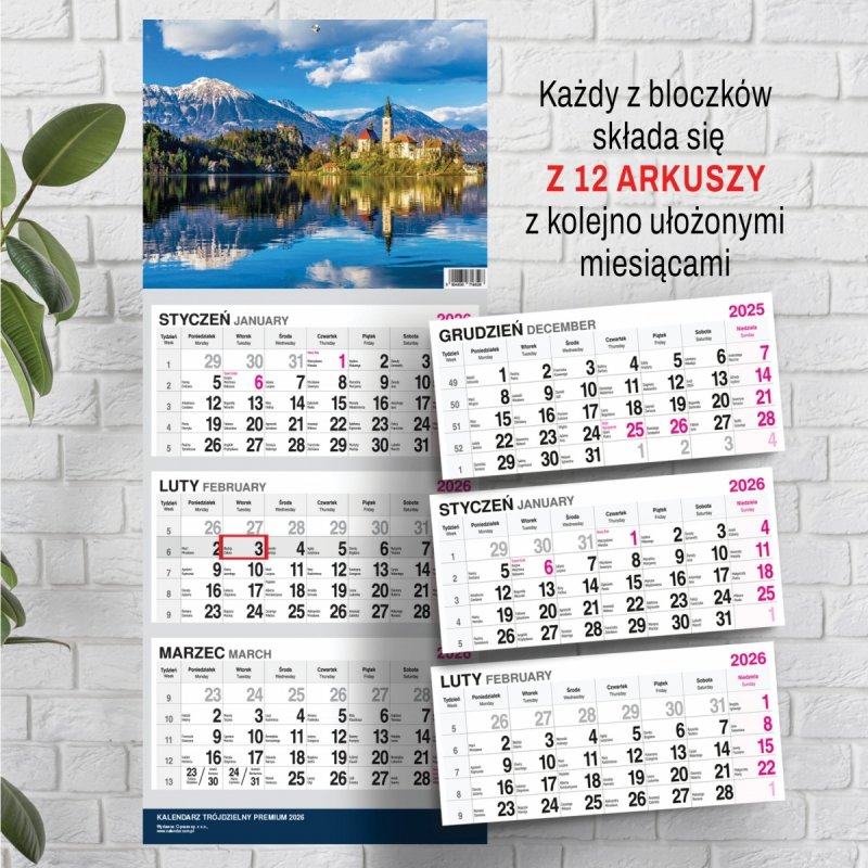 Kalendarz TRÓJDZIELNY PREMIUM 2026 WIDOK