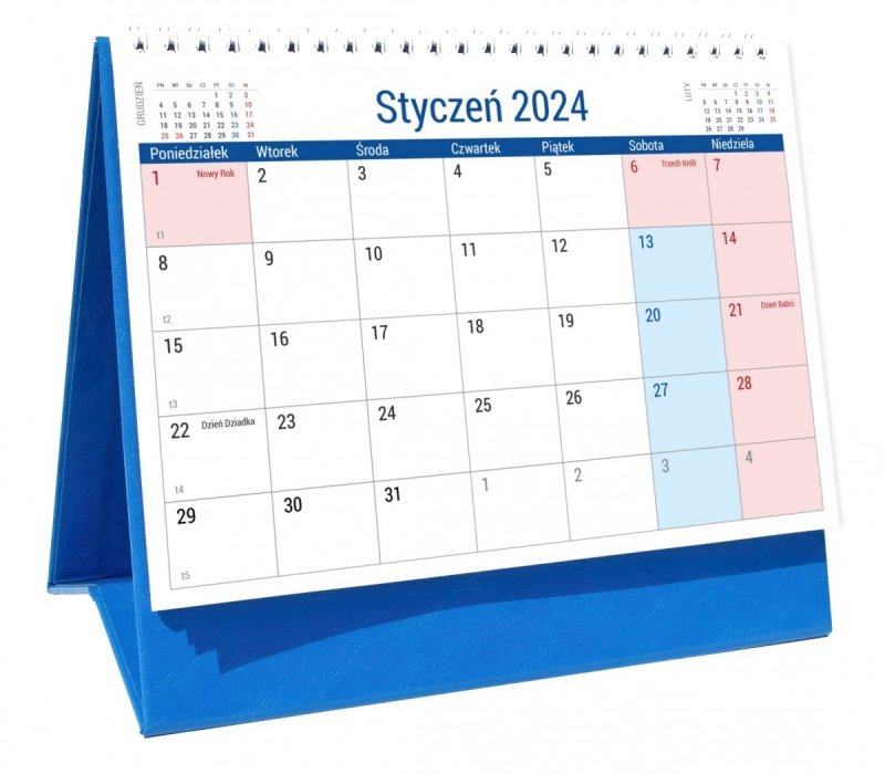 Kalendarz biurkowy PLANO na rok 2024 z dużą ilością miejsca na notatki