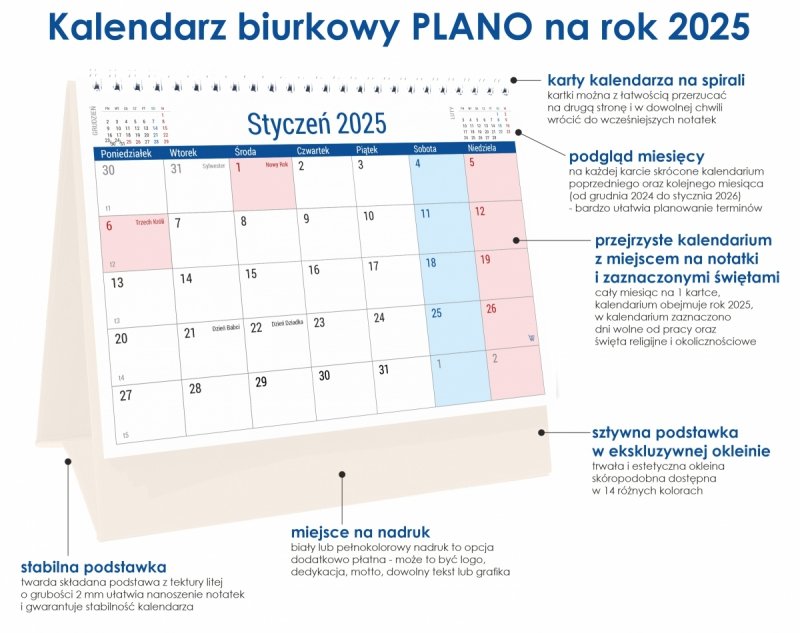 Kalendarz 2025 PLANO stojący na twardej podstawce