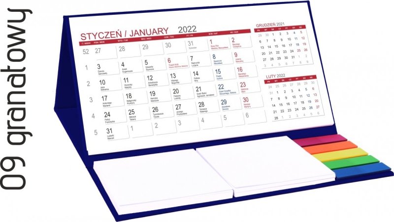 Kalendarz biurkowy z notesami i znacznikami MIDI 3-miesięczny 2022 szary