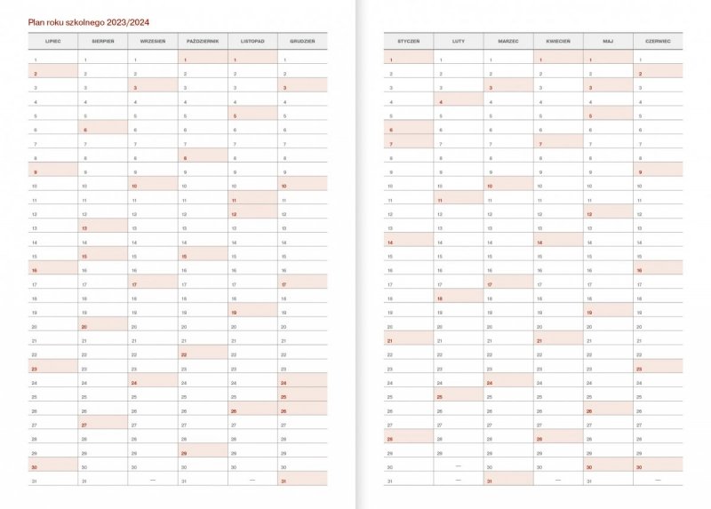 Kalendarz nauczyciela 2023/2024 B5 tygodniowy oprawa VIVELLA czerwona - MOTYLE