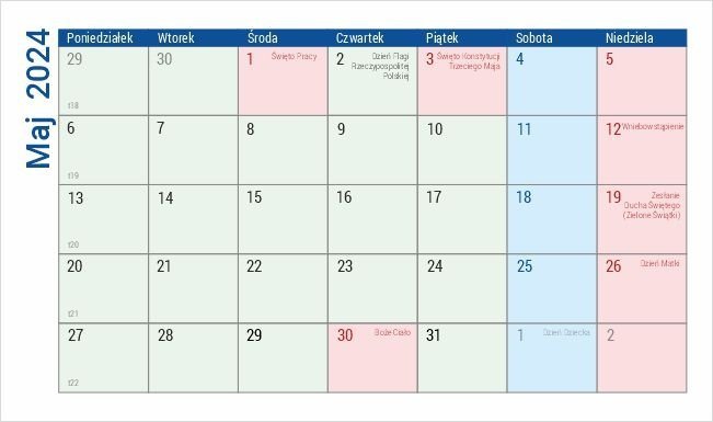 Kalendarz biurkowy na rok szkolny 2023/2024 z notesem i znacznikami - maj 2024