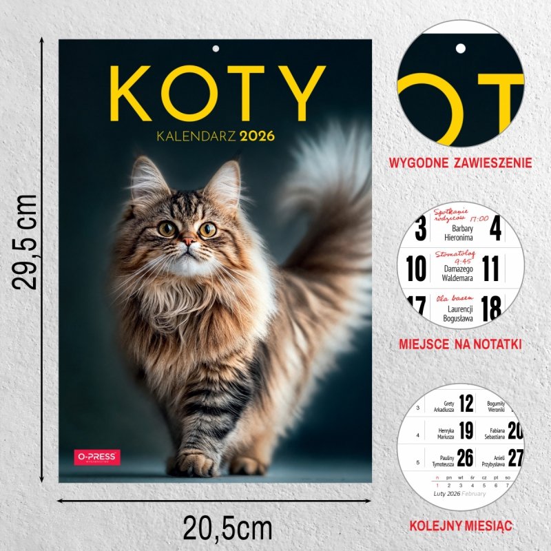 Kalendarz ścienny wieloplanszowy A4 KOTY 2026