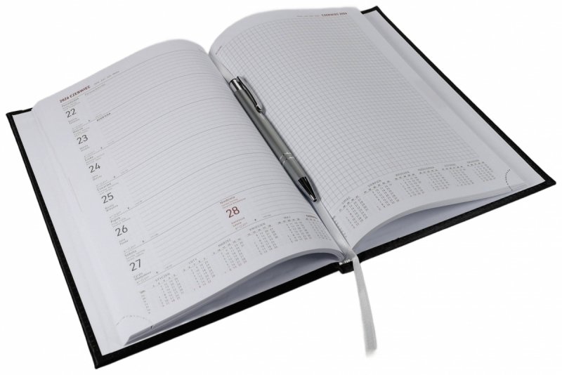 Kalendarz książkowy 2026 B5 TYGODNIOWY Z NOTESEM papier biały drukowane registry oprawa ALUMINIUM granatowa