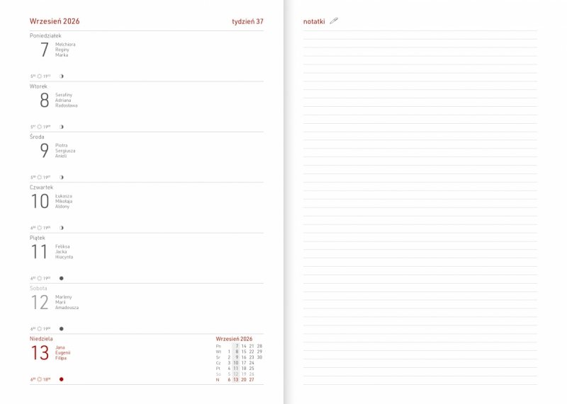 kalendarz książkowy dla uczniów na rok 2025/2026