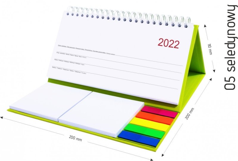 Kalendarz biurkowy z notesami i znacznikami MIDI TYGODNIOWY 2022 seledynowy
