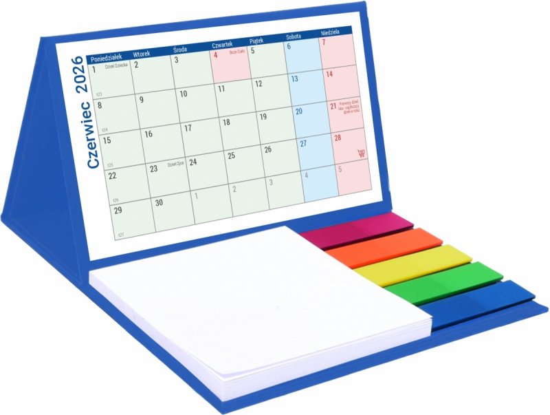 kalendarz biurkowy szkolny na rok 2026/2027 MINI z notesami i znacznikami