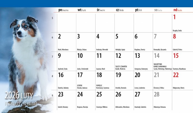 biurowy kalendarz miesięczny