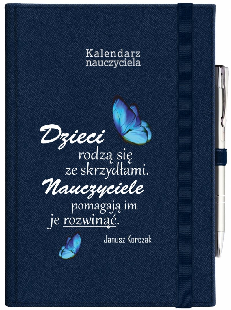 kalendarz dla nauczyciela zamykany na gumkę z długopisem na rok szkolny 2025/2026 z nadrukiem