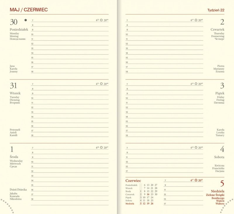 Kalendarz książkowy 2022 A6 tygodniowy papier chamois oprawa ROSSA czarna