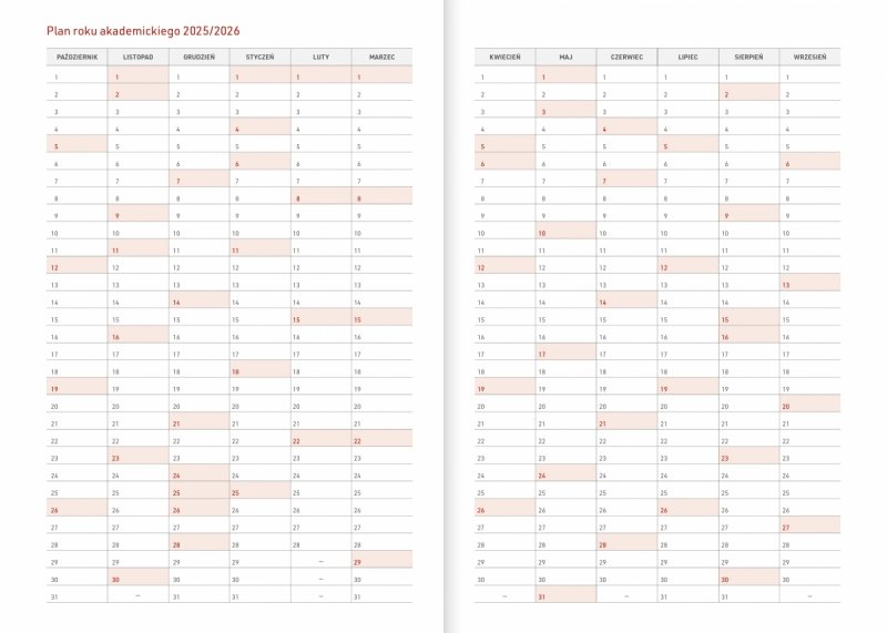 kalendarz z planem roku szkolnego 2025/2026