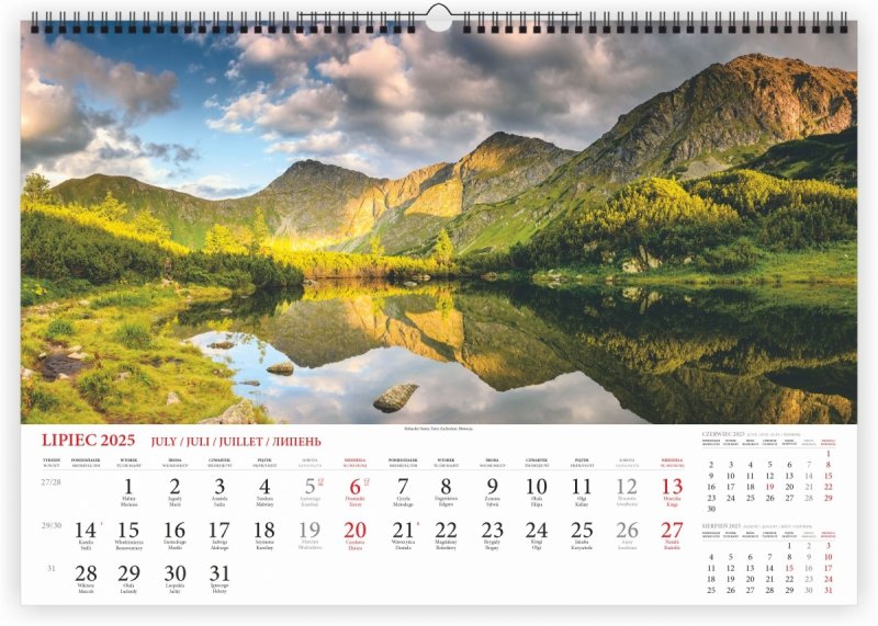 Kalendarz ścienny wieloplanszowy Tatry 2025 - lipiec 2025