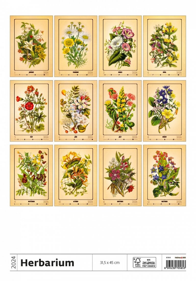 Kalendarz ścienny wieloplanszowy Herbarium 2024 - okładka tył