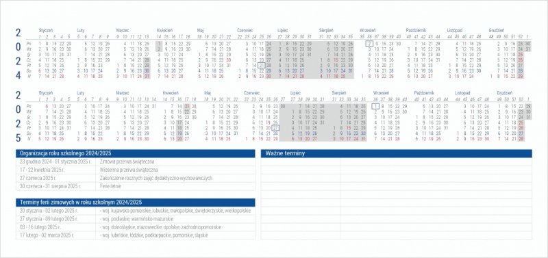 Plan i organizacja roku szkolnego 2024/2025 w kalendarzu biurkowym