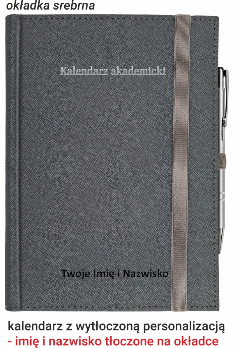 kalendarz z tłoczoną personalizacją na okładce - srebrny