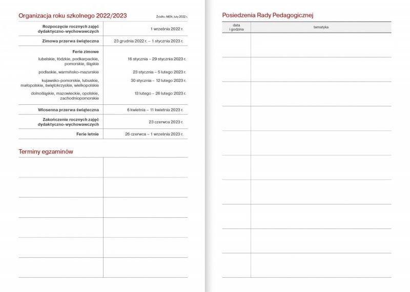 Kalendarz nauczyciela 2022/2023 z planem roku szkolnego