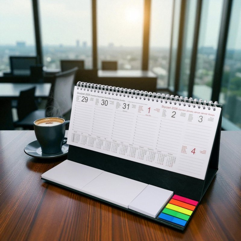 Kalendarz biurkowy z notesami i znacznikami EXCLUSIVE PLUS 2026 czerwony