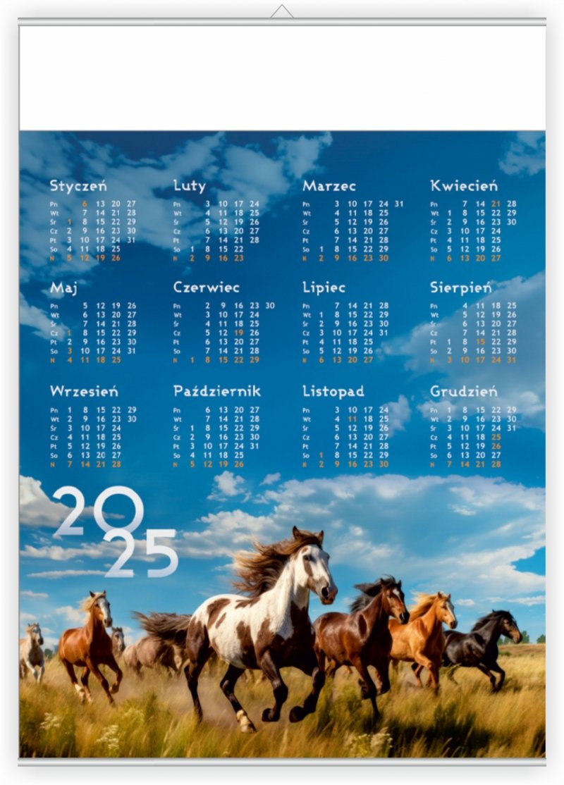 Kalendarz plakatowy Z ZAWIESZKĄ B2 48x68 cm Mustangi 2025