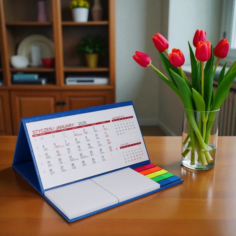 Kalendarz biurkowy z notesami i znacznikami MIDI 3-miesięczny 2026 czarny