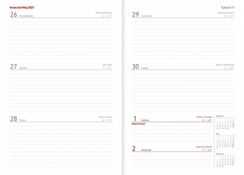 kalendarz tygodniowy na rok 26/27 dla pedagogów
