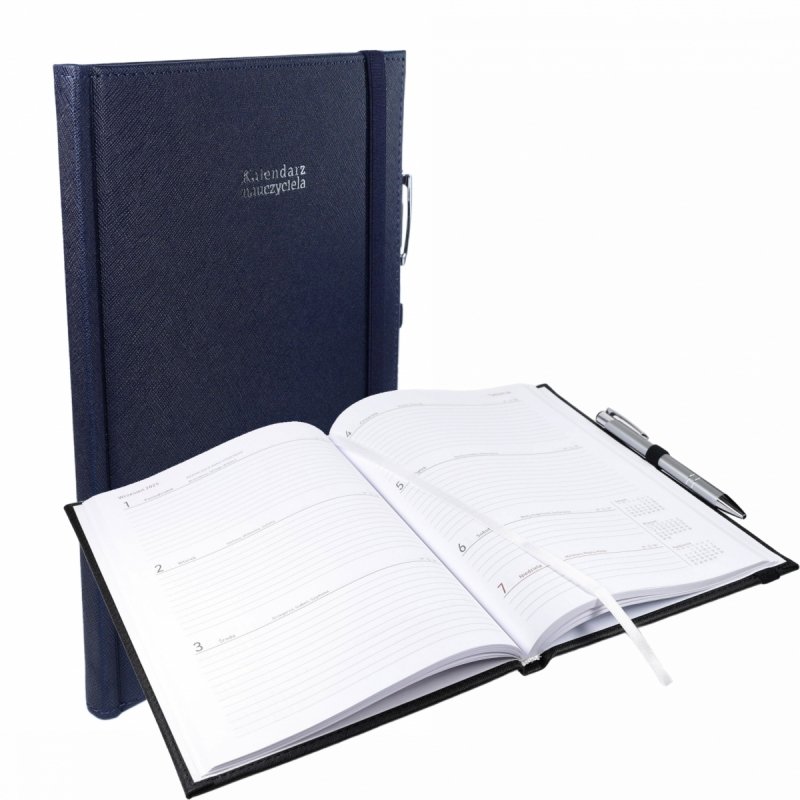 kalendarz książkowy tygodniowy dla nauczyciela na rok 2026/2027 zamykany na gumkę z długopisem