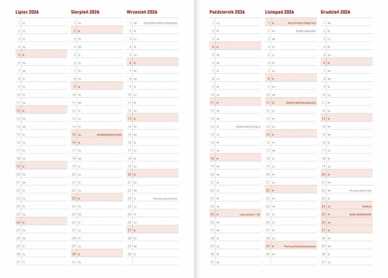 kalendarz od lipca 2026 do grudnia 2027