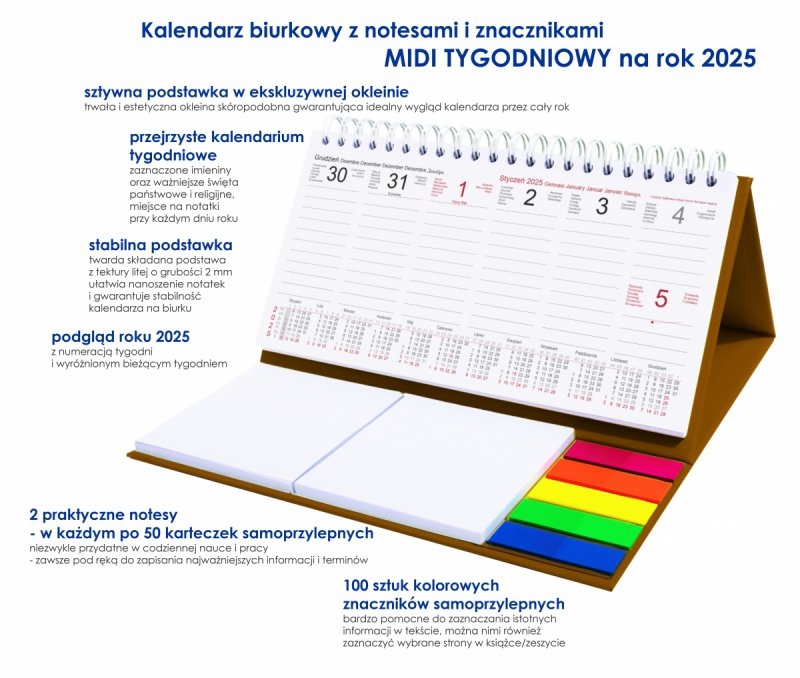 opis kalendarza biurkowego na rok 2025