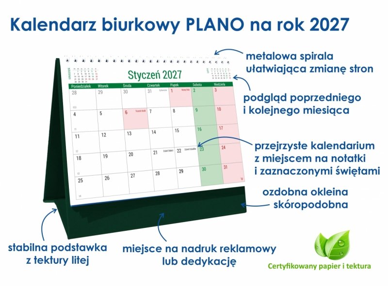 kalendarz na sztywnej podstawce na rok 2027