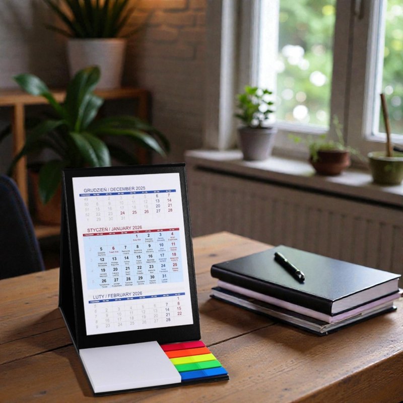 Kalendarz biurkowy z notesem i znacznikami TOP 3-miesięczny 2026 ciemnozielony