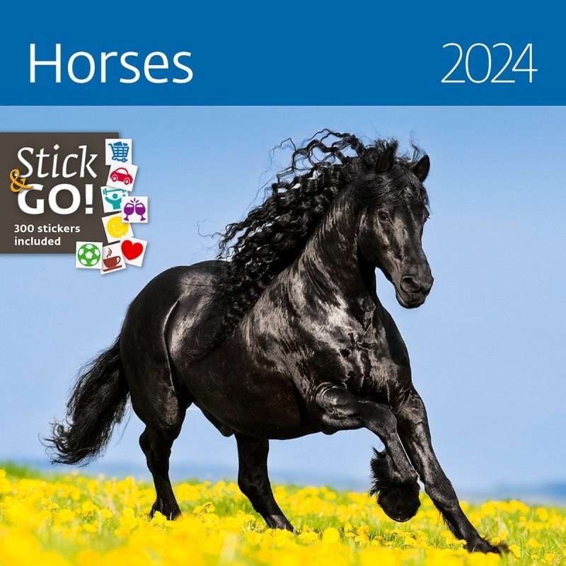 Kalendarz ścienny wieloplanszowy Horses 2024 z naklejkami - okładka