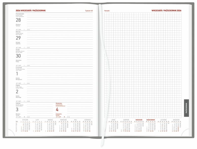 blok kalendarza A4 tygodniowo-notesowy, papier biały