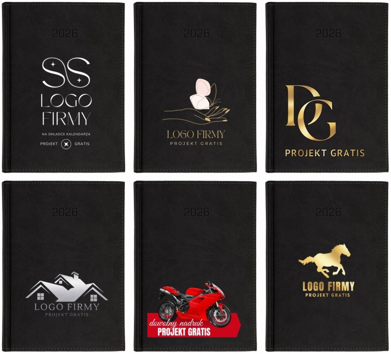 przykładowe wzory nadruków logo na okładce