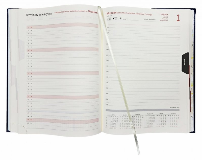 Kalendarz książkowy 2024 A4 dzienny papier chamois drukowane registry oprawa NEBRASKA LUX  ciemnogranatowa