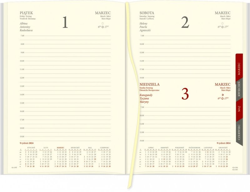 Blok kalendarza B6 dziennego papier biały drukowane registry