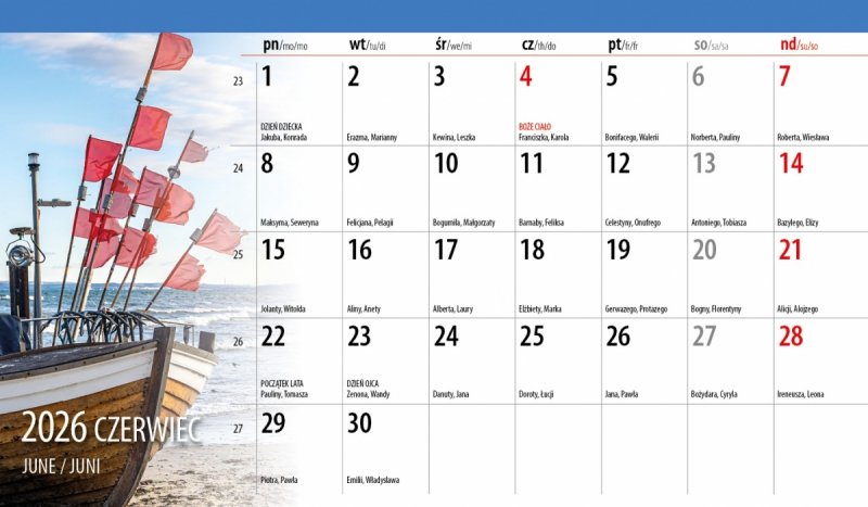 miesięczny kalendarz z różnymi widokami na rok 2026