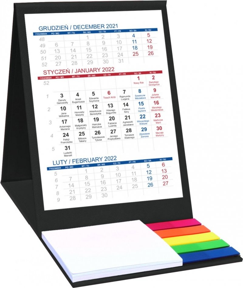Kalendarz biurkowy z notesem i znacznikami TOP 3-miesięczny 2022 czarny